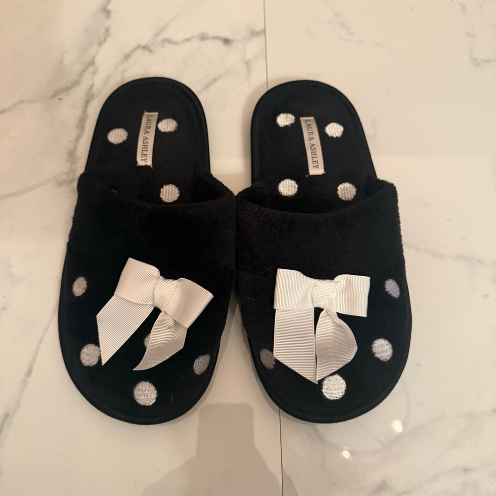 Laura Ashley Black and White Polka Dot Slippers
